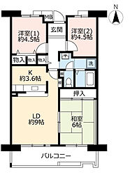 UR都市機構アルビス寺本5号棟 3LDKの間取図画像