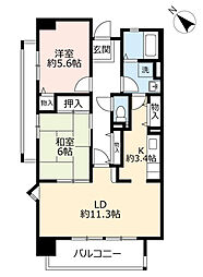 UR都市機構西宮マリナパークシティ丘のある街5番館 2LDKの間取図画像