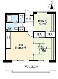 UR都市機構ルミエール千鳥団地6号棟 2LDKの間取図画像