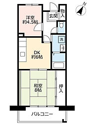 UR都市機構サンラフレ出来島9号棟 2DKの間取図画像