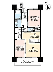 UR都市機構浜甲子園なぎさ街24号棟 2DKの間取図画像