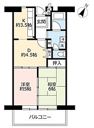 UR都市機構リバーサイドさぎす4号棟 2DKの間取図画像