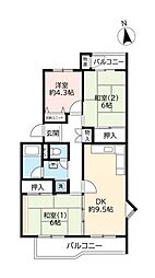 UR都市機構中山五月台団地5号 3DKの間取図画像