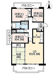 UR都市機構ルミエール千鳥団地6号棟 4LDKの間取図画像
