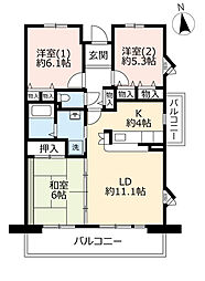 UR都市機構サンラフレ鳴尾北11号棟 3LDKの間取図画像