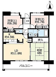 UR都市機構西宮マリナパークシティ丘のある街4番館 3LDKの間取図画像