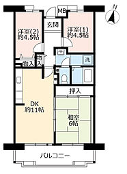 UR都市機構アルビス寺本10号棟 3DKの間取図画像