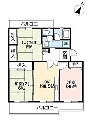 UR都市機構あかしあ台ハイツ6号棟 2LDKの間取図画像