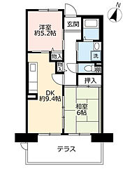 UR都市機構パークタウン西武庫16号棟 2DKの間取図画像