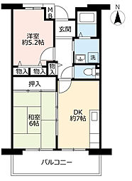 UR都市機構サンラフレ鳴尾北11号棟 2DKの間取図画像