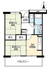 UR都市機構ルミエール千鳥団地6号棟 2DKの間取図画像