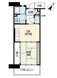 UR都市機構パークタウン西武庫8号棟 1DKの間取図画像