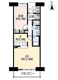 UR都市機構シティハイツ西宮北口 1LDKの間取図画像