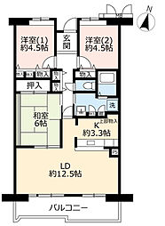 UR都市機構アルビス伊丹千僧6号棟 3LDKの間取図画像