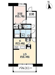 UR都市機構ルゼフィール立花2号棟 1LDKの間取図画像
