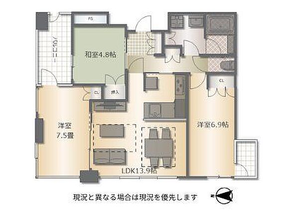 広々設計の3L...