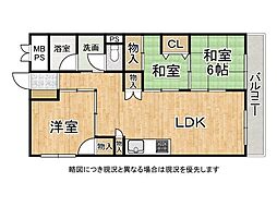 蒲生コーポ 2LDKの間取図画像