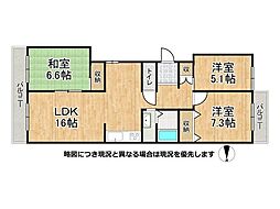 リバーサイドともぶち第1住宅14号棟 3LDKの間取図画像