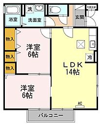 JR福塩線 駅家駅 徒歩5分の賃貸アパート 2階2LDKの間取り