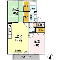 JR山陽本線 東尾道駅 徒歩36分の賃貸アパート 2階2LDKの間取り