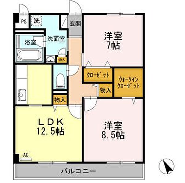 広島県福山市新涯町１丁目(賃貸マンション2LDK・3階・72.00㎡)の写真 その3