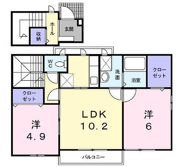 岡山県井原市木之子町(賃貸アパート2LDK・2階・54.82㎡)の写真 その3