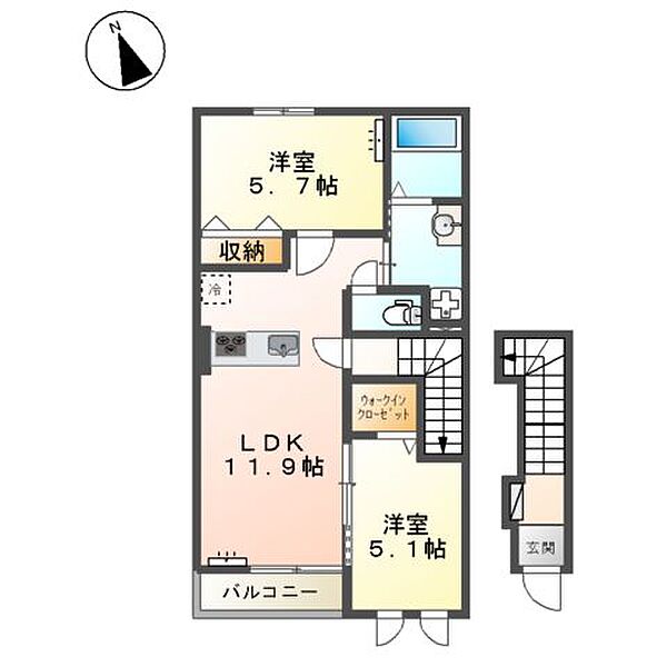 仮）シェルルロココモダン曙 ｜広島県福山市曙町６丁目(賃貸アパート2LDK・2階・51.84㎡)の写真 その4