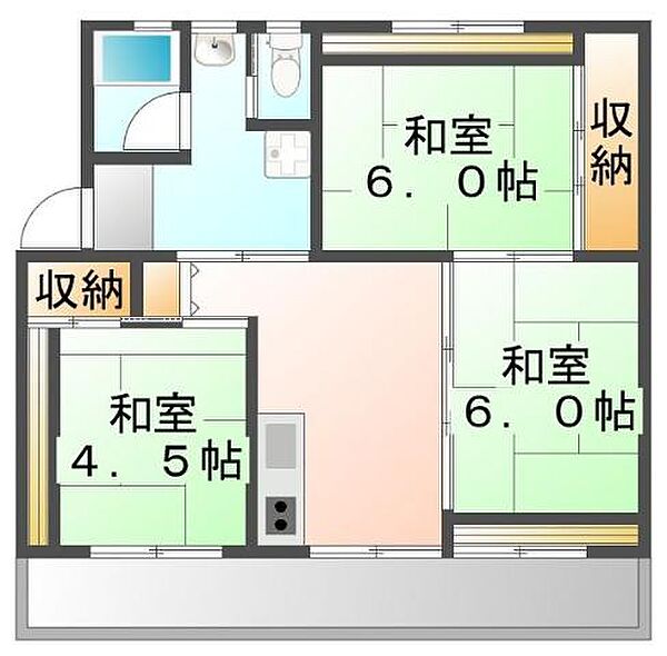 岡山県笠岡市美の浜(賃貸マンション3DK・4階・53.08㎡)の写真 その3