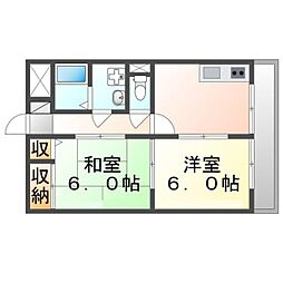 JR山陽本線 東福山駅 徒歩31分の賃貸マンション 3階2DKの間取り