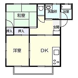 JR山陽本線 東福山駅 徒歩18分の賃貸アパート 1階2DKの間取り