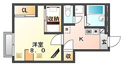JR福塩線 備後本庄駅 徒歩26分の賃貸アパート 1階1Kの間取り