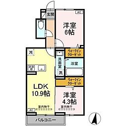 JR福塩線 神辺駅 徒歩10分の賃貸アパート 1階2LDKの間取り