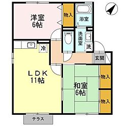 JR山陽本線 東福山駅 5.3kmの賃貸アパート 1階2LDKの間取り