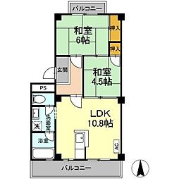 JR山陽本線 松永駅 徒歩3分の賃貸マンション 4階2LDKの間取り