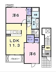 JR福塩線 備後本庄駅 徒歩23分の賃貸アパート 2階2LDKの間取り
