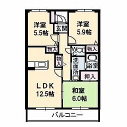 JR山陽本線 備後赤坂駅 徒歩24分の賃貸マンション 2階2LDKの間取り