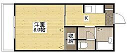 JR福塩線 万能倉駅 徒歩10分の賃貸アパート 2階1Kの間取り