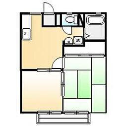 JR山陽本線 福山駅 徒歩25分の賃貸アパート 1階2DKの間取り