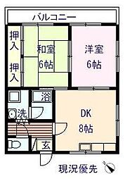 JR山陽新幹線 新尾道駅 21kmの賃貸アパート 2階2DKの間取り