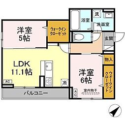 JR山陽本線 福山駅 3.6kmの賃貸アパート 2階2LDKの間取り