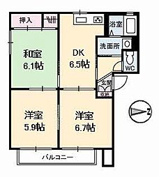 JR山陽本線 東福山駅 徒歩10分の賃貸アパート 2階3DKの間取り