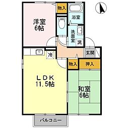 JR山陽本線 東福山駅 4kmの賃貸アパート 2階2LDKの間取り