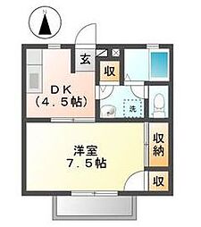 JR山陽本線 東福山駅 徒歩10分の賃貸アパート 2階1DKの間取り