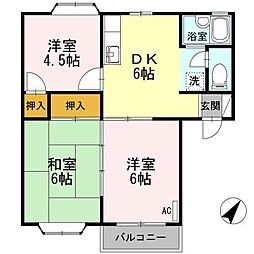 JR山陽本線 東福山駅 徒歩15分の賃貸アパート 2階3DKの間取り