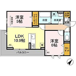 JR山陽本線 福山駅 3.9kmの賃貸アパート 2階2LDKの間取り
