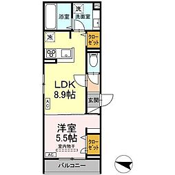 JR山陽本線 福山駅 徒歩10分の賃貸アパート 1階1LDKの間取り