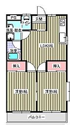 JR山陽本線 福山駅 徒歩19分の賃貸マンション 3階2DKの間取り