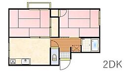 JR山陽本線 松永駅 徒歩10分の賃貸アパート 2階2DKの間取り