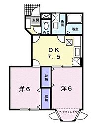 JR山陽本線 東福山駅 3.3kmの賃貸アパート 1階2DKの間取り