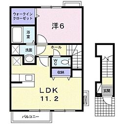 JR山陽本線 東福山駅 4kmの賃貸アパート 2階1LDKの間取り